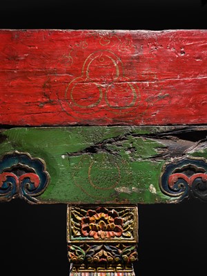 Lot 119 - A CARVED POLYCHROME WOOD COLUMN, TIBET, 18TH-19TH CENTURY
