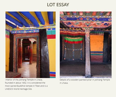 Lot 119 - A CARVED POLYCHROME WOOD COLUMN, TIBET, 18TH-19TH CENTURY