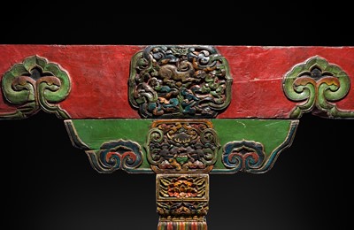 Lot 119 - A CARVED POLYCHROME WOOD COLUMN, TIBET, 18TH-19TH CENTURY