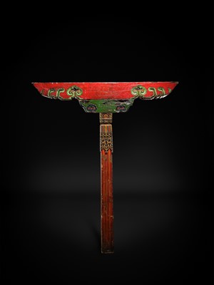 Lot 119 - A CARVED POLYCHROME WOOD COLUMN, TIBET, 18TH-19TH CENTURY