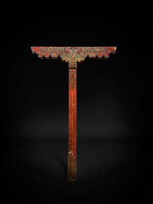 Lot 120 - A PAIR OF POLYCHROME WOOD COLUMNS, TIBET, 18TH-19TH CENTURY