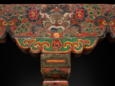 Lot 120 - A PAIR OF POLYCHROME WOOD COLUMNS, TIBET, 18TH-19TH CENTURY