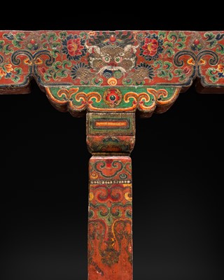 Lot 120 - A PAIR OF POLYCHROME WOOD COLUMNS, TIBET, 18TH-19TH CENTURY
