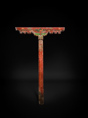 Lot 120 - A PAIR OF POLYCHROME WOOD COLUMNS, TIBET, 18TH-19TH CENTURY