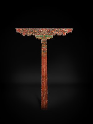 Lot 120 - A PAIR OF POLYCHROME WOOD COLUMNS, TIBET, 18TH-19TH CENTURY