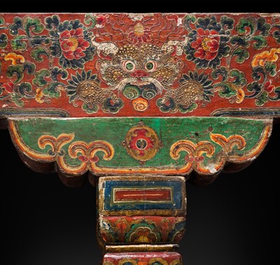 Lot 120 - A PAIR OF POLYCHROME WOOD COLUMNS, TIBET, 18TH-19TH CENTURY