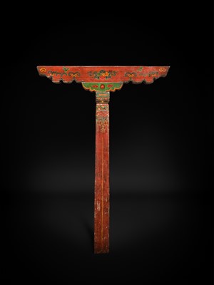 Lot 120 - A PAIR OF POLYCHROME WOOD COLUMNS, TIBET, 18TH-19TH CENTURY