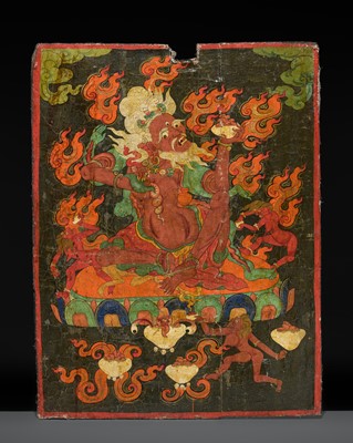 Lot 191 - A FINELY PAINTED WOOD PANEL DEPICTING A MAHASIDDHA, 18TH-19TH CENTURY