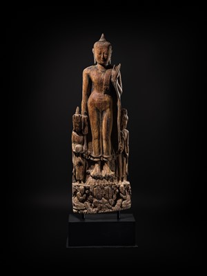 Lot 14 - A MONUMENTAL (187 CM HIGH) HARDWOOD FIGURE OF BUDDHA, PAGAN STYLE, 18TH CENTURY OR EARLIER