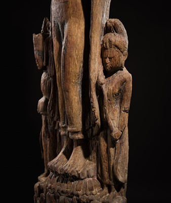 Lot 14 - A MONUMENTAL (187 CM HIGH) HARDWOOD FIGURE OF BUDDHA, PAGAN STYLE, 18TH CENTURY OR EARLIER