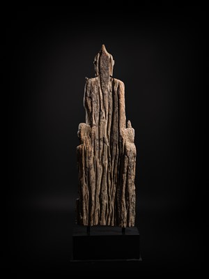 Lot 14 - A MONUMENTAL (187 CM HIGH) HARDWOOD FIGURE OF BUDDHA, PAGAN STYLE, 18TH CENTURY OR EARLIER