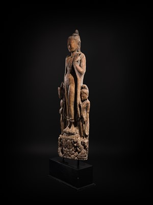 Lot 14 - A MONUMENTAL (187 CM HIGH) HARDWOOD FIGURE OF BUDDHA, PAGAN STYLE, 18TH CENTURY OR EARLIER