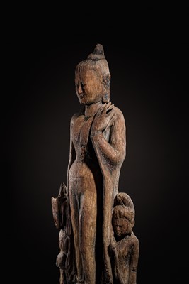 Lot 14 - A MONUMENTAL (187 CM HIGH) HARDWOOD FIGURE OF BUDDHA, PAGAN STYLE, 18TH CENTURY OR EARLIER