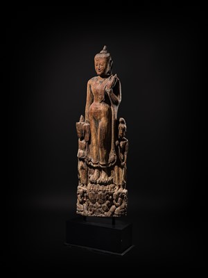 Lot 14 - A MONUMENTAL (187 CM HIGH) HARDWOOD FIGURE OF BUDDHA, PAGAN STYLE, 18TH CENTURY OR EARLIER