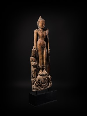 Lot 14 - A MONUMENTAL (187 CM HIGH) HARDWOOD FIGURE OF BUDDHA, PAGAN STYLE, 18TH CENTURY OR EARLIER