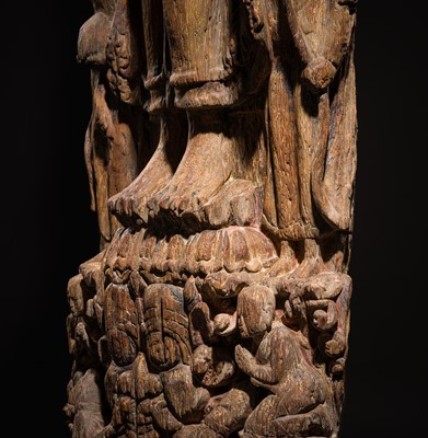 Lot 14 - A MONUMENTAL (187 CM HIGH) HARDWOOD FIGURE OF BUDDHA, PAGAN STYLE, 18TH CENTURY OR EARLIER