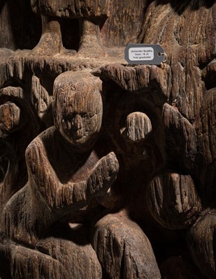 Lot 14 - A MONUMENTAL (187 CM HIGH) HARDWOOD FIGURE OF BUDDHA, PAGAN STYLE, 18TH CENTURY OR EARLIER