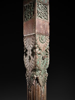 Lot 99 - A PAIR OF CARVED AND LACQUERED WOOD COLUMNS, THAMBLO, MID-19TH CENTURY