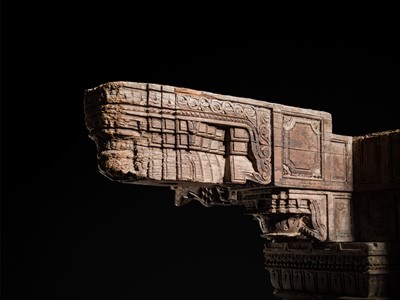 Lot 99 - A PAIR OF CARVED AND LACQUERED WOOD COLUMNS, THAMBLO, MID-19TH CENTURY