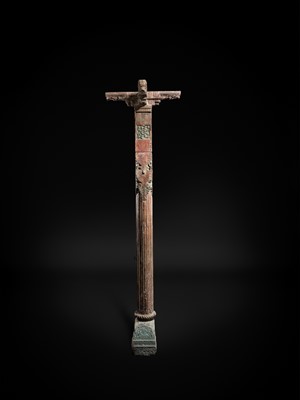 Lot 99 - A PAIR OF CARVED AND LACQUERED WOOD COLUMNS, THAMBLO, MID-19TH CENTURY