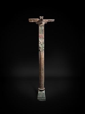 Lot 99 - A PAIR OF CARVED AND LACQUERED WOOD COLUMNS, THAMBLO, MID-19TH CENTURY