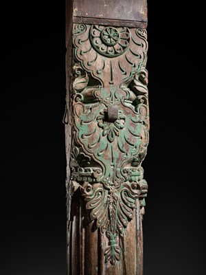 Lot 99 - A PAIR OF CARVED AND LACQUERED WOOD COLUMNS, THAMBLO, MID-19TH CENTURY