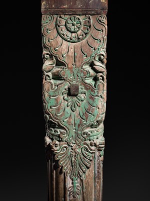 Lot 99 - A PAIR OF CARVED AND LACQUERED WOOD COLUMNS, THAMBLO, MID-19TH CENTURY