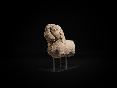 Lot 59 - A GRAY SCHIST CARVING OF A BUDDHIST LION, KUSHAN PERIOD