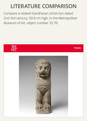 Lot 59 - A GRAY SCHIST CARVING OF A BUDDHIST LION, KUSHAN PERIOD