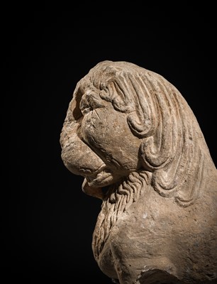 Lot 59 - A GRAY SCHIST CARVING OF A BUDDHIST LION, KUSHAN PERIOD