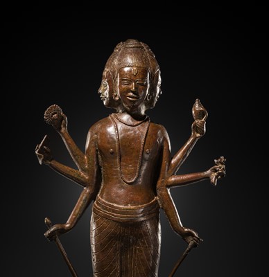 Lot 41 - A RARE COPPER ALLOY FIGURE OF DATTATREYA, POST-ANGKOR PERIOD