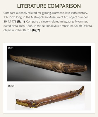 Lot 104 - A BONE-INLAID WOOD THREE-STRINGED CROCODILE ZITHER, MI-GYAYUNG, MON PEOPLE, LATE 19TH TO EARLY 20TH CENTURY