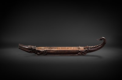Lot 104 - A BONE-INLAID WOOD THREE-STRINGED CROCODILE ZITHER, MI-GYAYUNG, MON PEOPLE, LATE 19TH TO EARLY 20TH CENTURY