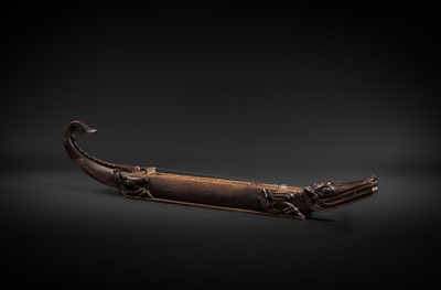 Lot 104 - A BONE-INLAID WOOD THREE-STRINGED CROCODILE ZITHER, MI-GYAYUNG, MON PEOPLE, LATE 19TH TO EARLY 20TH CENTURY