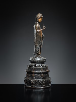 A PARCEL-GILT PEWTER FIGURE OF AMIDA NYORAI