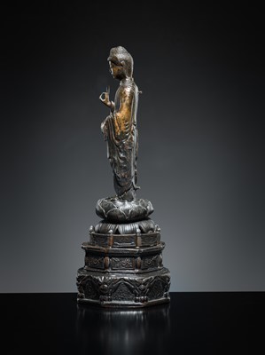 A PARCEL-GILT PEWTER FIGURE OF AMIDA NYORAI