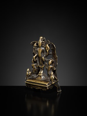 Lot 70 - A RARE SMALL BRASS ALTAR OF VISHNU, HIMACHAL PRADESH, 12TH-13TH CENTURY