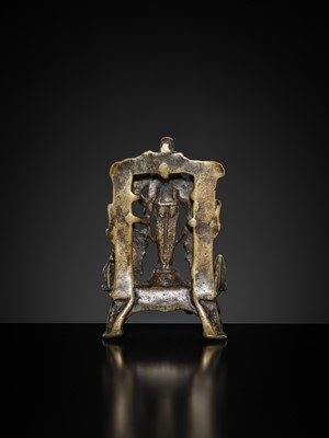 Lot 70 - A RARE SMALL BRASS ALTAR OF VISHNU, HIMACHAL PRADESH, 12TH-13TH CENTURY