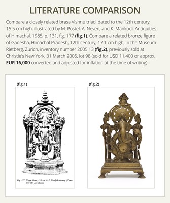 Lot 70 - A RARE SMALL BRASS ALTAR OF VISHNU, HIMACHAL PRADESH, 12TH-13TH CENTURY