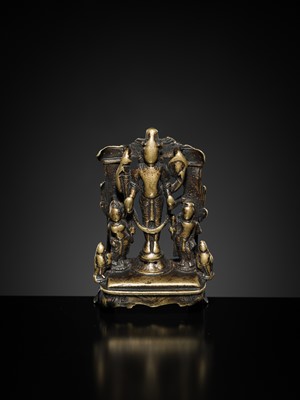 Lot 70 - A RARE SMALL BRASS ALTAR OF VISHNU, HIMACHAL PRADESH, 12TH-13TH CENTURY