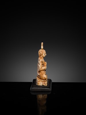 Lot 157 - A GROUP OF THREE MINIATURE IVORY FIGURES OF BUDDHA SHAKYAMUNI, 19TH CENTURY