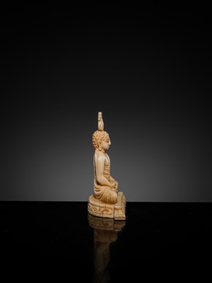 Lot 157 - A GROUP OF THREE MINIATURE IVORY FIGURES OF BUDDHA SHAKYAMUNI, 19TH CENTURY