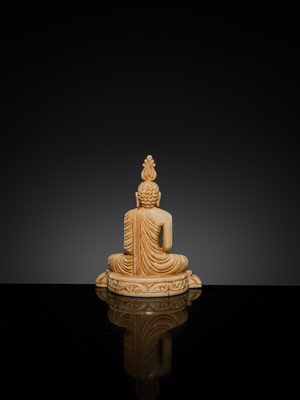 Lot 157 - A GROUP OF THREE MINIATURE IVORY FIGURES OF BUDDHA SHAKYAMUNI, 19TH CENTURY