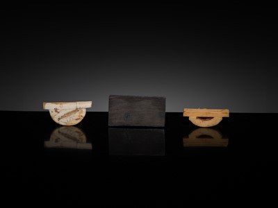 Lot 157 - A GROUP OF THREE MINIATURE IVORY FIGURES OF BUDDHA SHAKYAMUNI, 19TH CENTURY