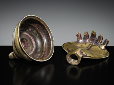 Lot 179 - A BRASS LINGAM WITH FIVE-HEADED NAGA CANOPY, MAHARASHTRA, 18TH-19TH CENTURY