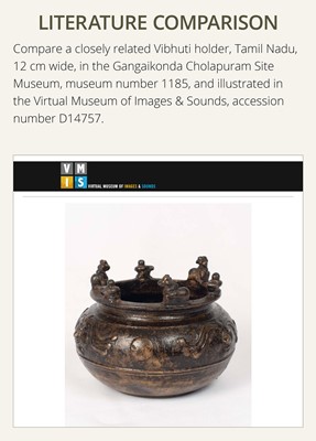 Lot 88 - A SHAIVITE COPPER ALLOY JAR FOR HOLY ASHES, VIBHUTIPATRA, TAMIL NADU, 18TH CENTURY