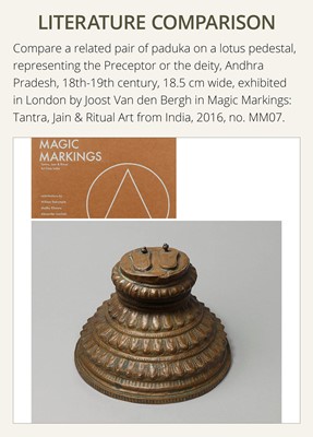 Lot 84 - A PAIR OF PADUKA ON A PEDESTAL, BRONZE, INDIA, 18TH-19TH CENTURY