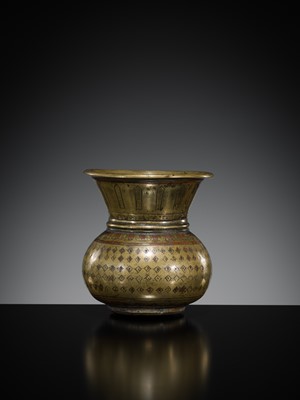 Lot 183 - A COPPER-INLAID BRASS WATER CONTAINER, GANGA-JUMNA LOTA, 17TH-19TH CENTURY