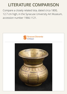 Lot 183 - A COPPER-INLAID BRASS WATER CONTAINER, GANGA-JUMNA LOTA, 17TH-19TH CENTURY