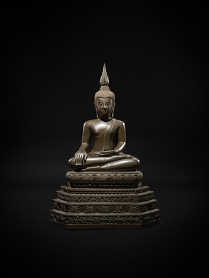 Lot 29 - A MASSIVE BRONZE FIGURE OF BUDDHA SHAKYAMUNI, 18TH-19TH CENTURY